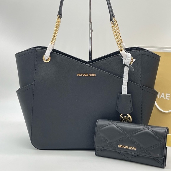 Michael Kors Large X Chain Shoulder Tote Bag
& Trifold Wallet Black - Picture 3 of 12